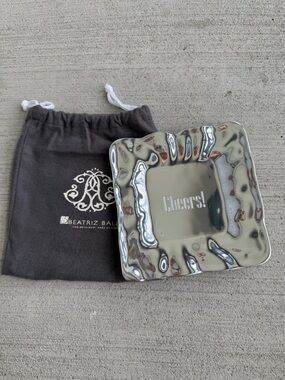Beatriz Ball Metal Dish “Cheers” 6” Square Tray Handmade Aluminum Gift Decor
